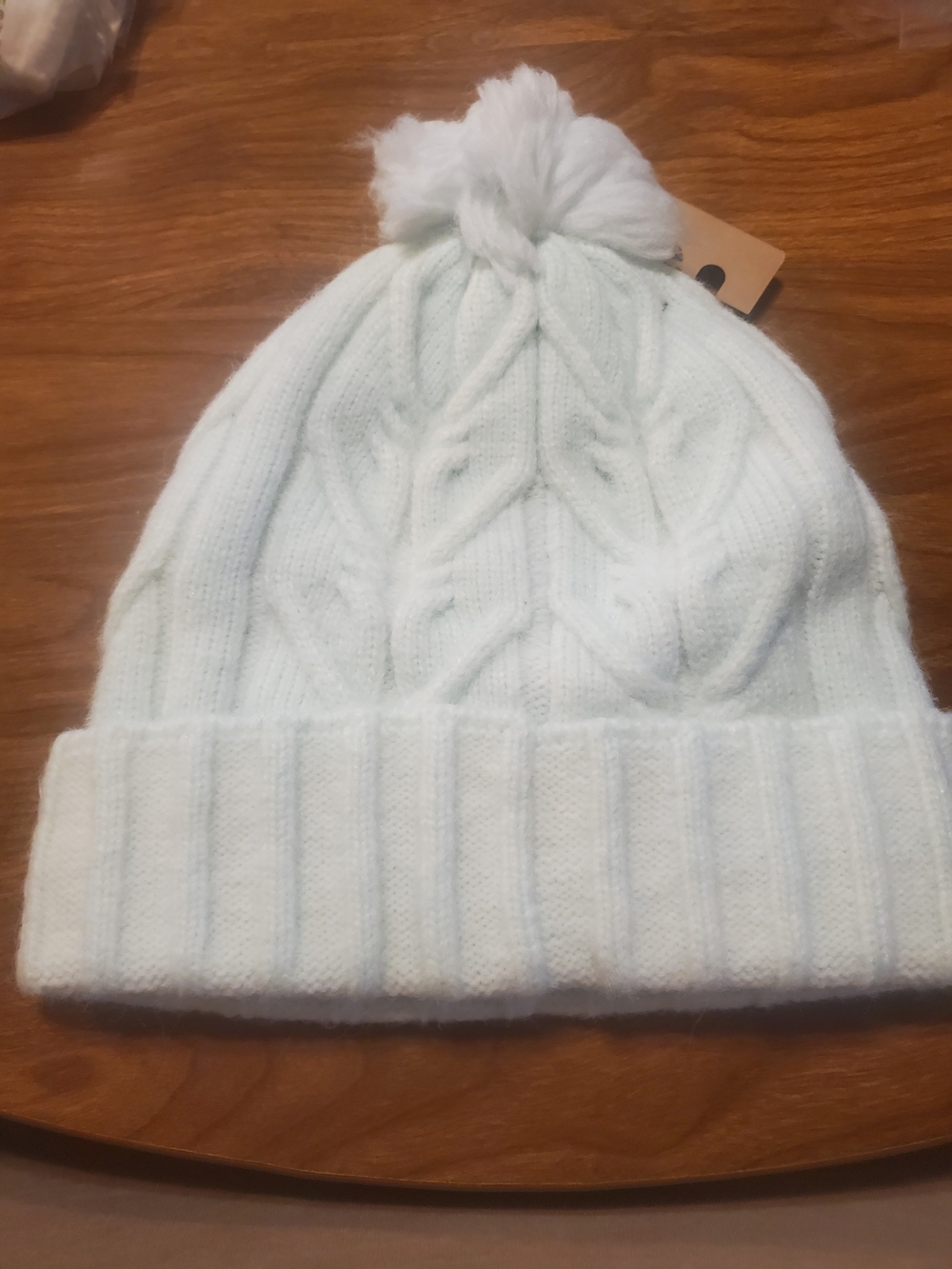 Children's Cable-Knit Pom Hat in Soft White